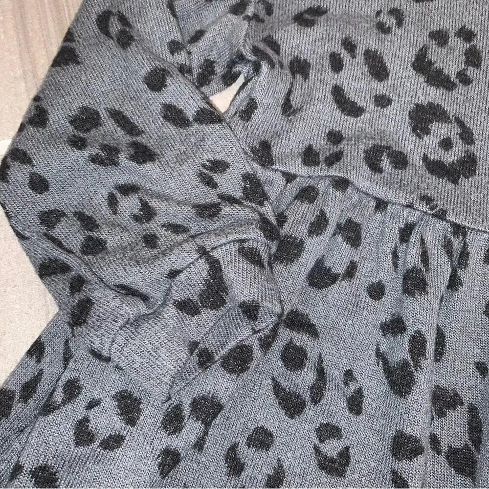 GAP Charcoal Black Leopard Print Long Sleeve Dress